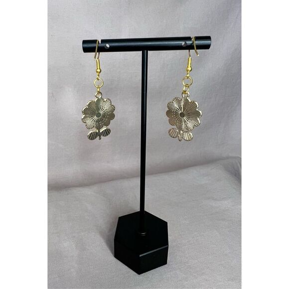 Gold Metal Dangly Sunflower Earrings - Picture 3 of 3